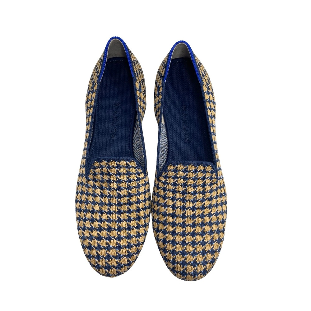 NEW Rothys The Loafer slip-on loafers houndstooth plaid Size 8.5 sapphire camel